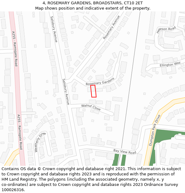 4, ROSEMARY GARDENS, BROADSTAIRS, CT10 2ET: Location map and indicative extent of plot