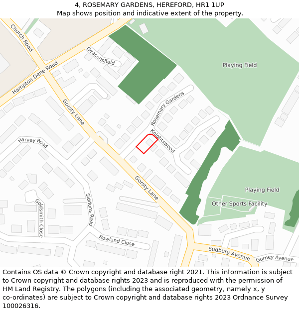 4, ROSEMARY GARDENS, HEREFORD, HR1 1UP: Location map and indicative extent of plot