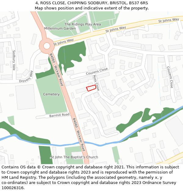 4, ROSS CLOSE, CHIPPING SODBURY, BRISTOL, BS37 6RS: Location map and indicative extent of plot