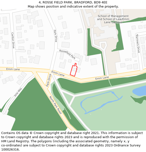 4, ROSSE FIELD PARK, BRADFORD, BD9 4EE: Location map and indicative extent of plot