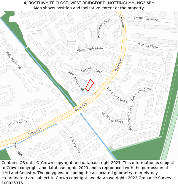 4, ROSTHWAITE CLOSE, WEST BRIDGFORD, NOTTINGHAM, NG2 6RA: Location map and indicative extent of plot