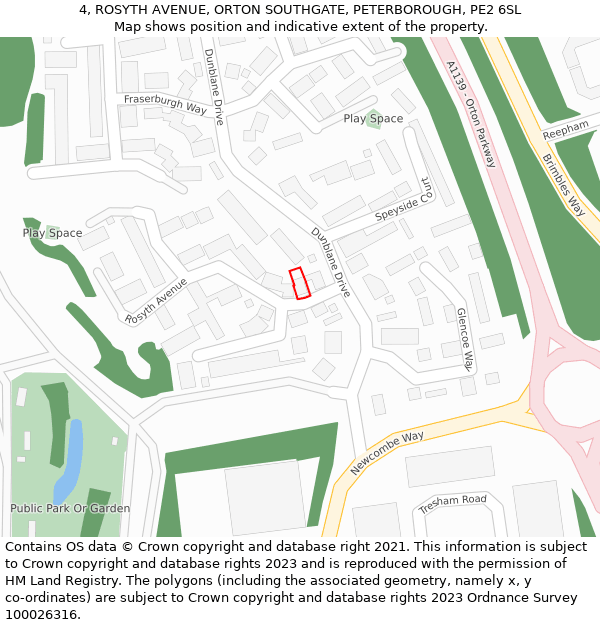 4, ROSYTH AVENUE, ORTON SOUTHGATE, PETERBOROUGH, PE2 6SL: Location map and indicative extent of plot