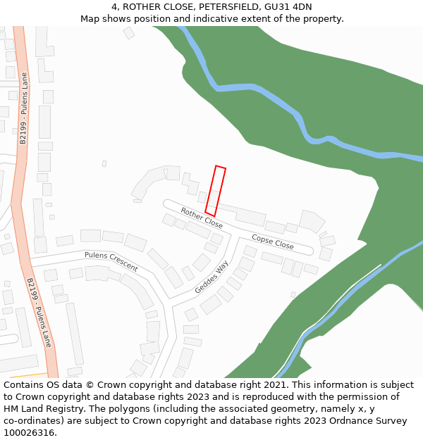 4, ROTHER CLOSE, PETERSFIELD, GU31 4DN: Location map and indicative extent of plot