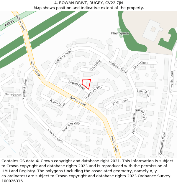 4, ROWAN DRIVE, RUGBY, CV22 7JN: Location map and indicative extent of plot