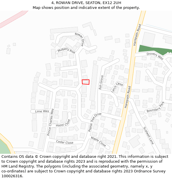 4, ROWAN DRIVE, SEATON, EX12 2UH: Location map and indicative extent of plot