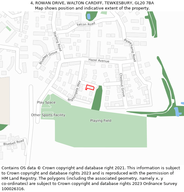 4, ROWAN DRIVE, WALTON CARDIFF, TEWKESBURY, GL20 7BA: Location map and indicative extent of plot