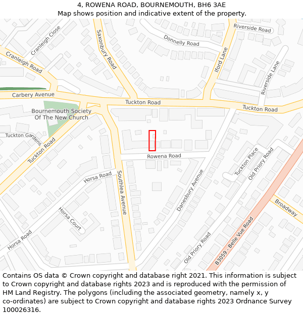 4, ROWENA ROAD, BOURNEMOUTH, BH6 3AE: Location map and indicative extent of plot