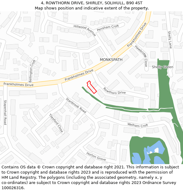 4, ROWTHORN DRIVE, SHIRLEY, SOLIHULL, B90 4ST: Location map and indicative extent of plot