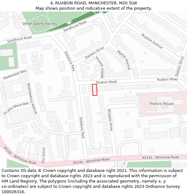 4, RUABON ROAD, MANCHESTER, M20 5LW: Location map and indicative extent of plot