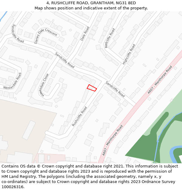 4, RUSHCLIFFE ROAD, GRANTHAM, NG31 8ED: Location map and indicative extent of plot