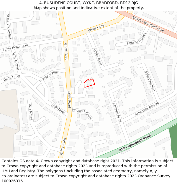 4, RUSHDENE COURT, WYKE, BRADFORD, BD12 9JG: Location map and indicative extent of plot