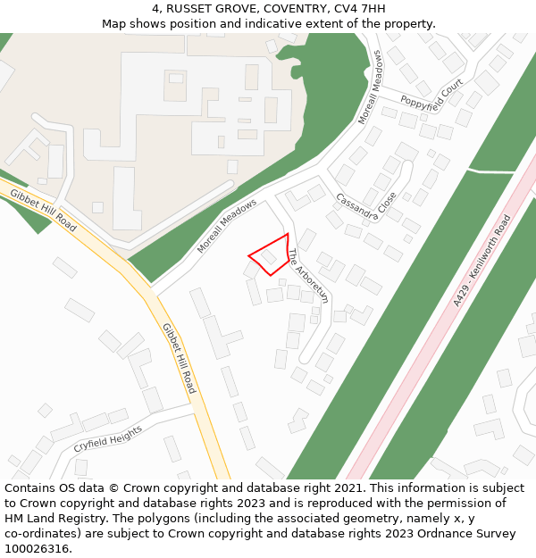 4, RUSSET GROVE, COVENTRY, CV4 7HH: Location map and indicative extent of plot