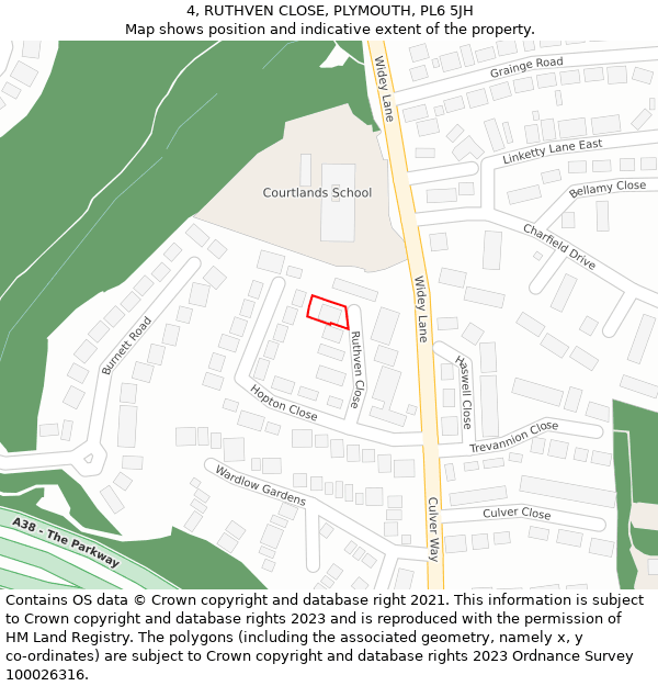 4, RUTHVEN CLOSE, PLYMOUTH, PL6 5JH: Location map and indicative extent of plot