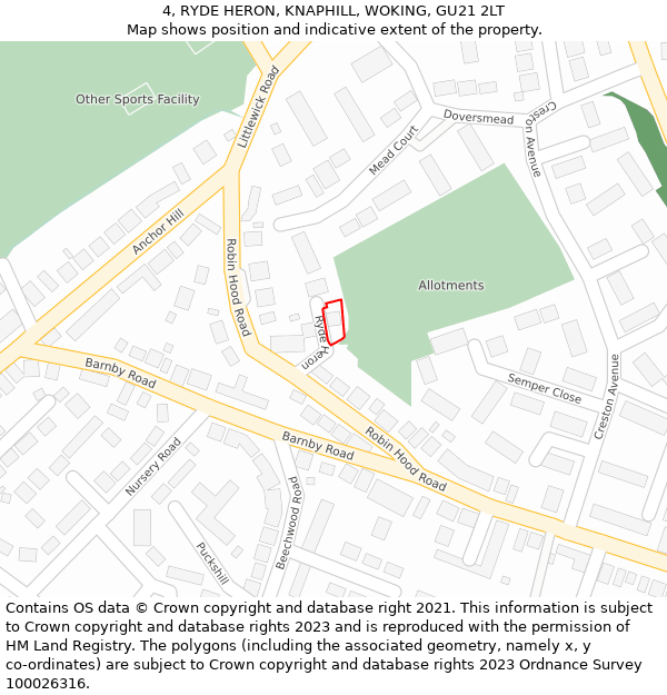 4, RYDE HERON, KNAPHILL, WOKING, GU21 2LT: Location map and indicative extent of plot