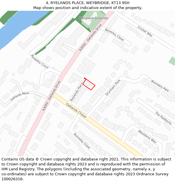 4, RYELANDS PLACE, WEYBRIDGE, KT13 9SH: Location map and indicative extent of plot