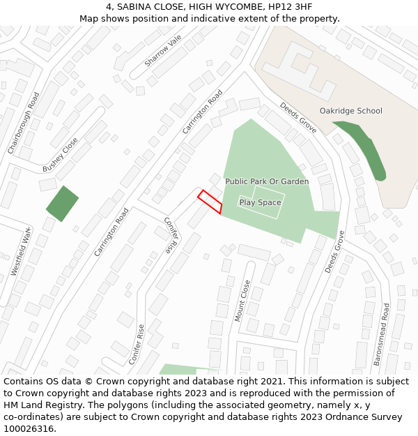 4, SABINA CLOSE, HIGH WYCOMBE, HP12 3HF: Location map and indicative extent of plot