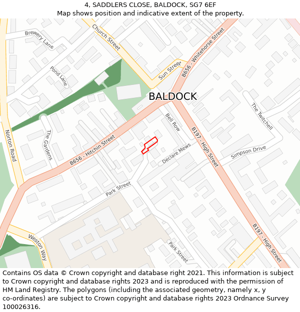 4, SADDLERS CLOSE, BALDOCK, SG7 6EF: Location map and indicative extent of plot