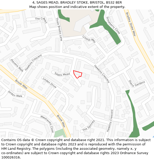 4, SAGES MEAD, BRADLEY STOKE, BRISTOL, BS32 8ER: Location map and indicative extent of plot