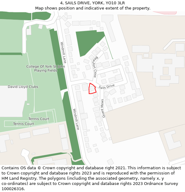 4, SAILS DRIVE, YORK, YO10 3LR: Location map and indicative extent of plot