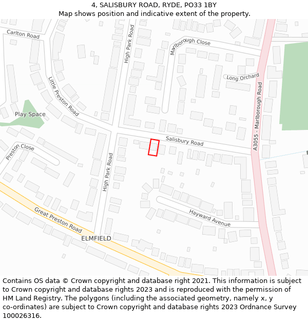 4, SALISBURY ROAD, RYDE, PO33 1BY: Location map and indicative extent of plot