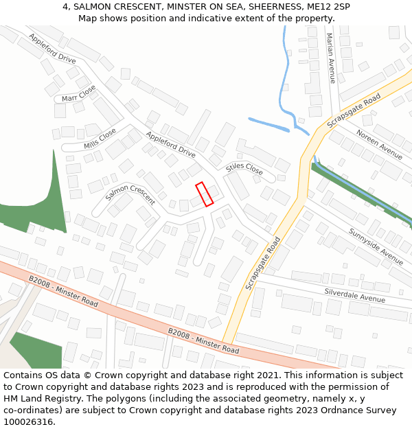 4, SALMON CRESCENT, MINSTER ON SEA, SHEERNESS, ME12 2SP: Location map and indicative extent of plot