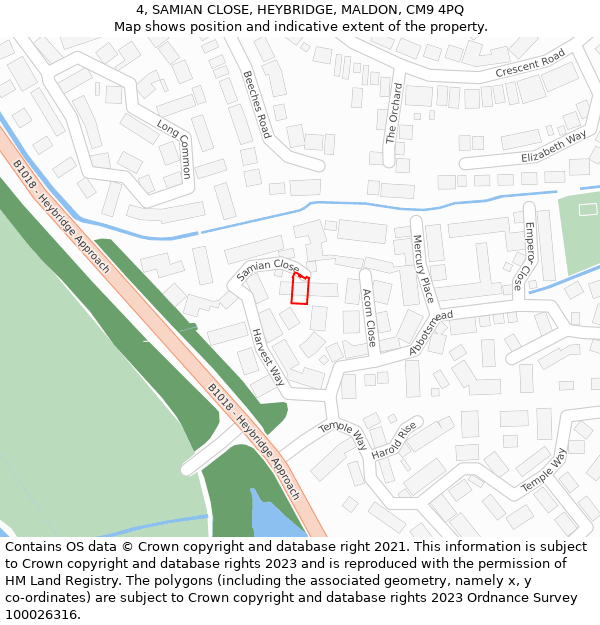 4, SAMIAN CLOSE, HEYBRIDGE, MALDON, CM9 4PQ: Location map and indicative extent of plot
