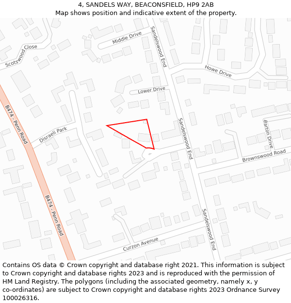 4, SANDELS WAY, BEACONSFIELD, HP9 2AB: Location map and indicative extent of plot