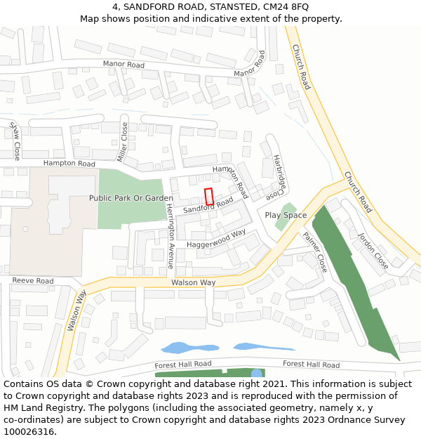 4, SANDFORD ROAD, STANSTED, CM24 8FQ: Location map and indicative extent of plot