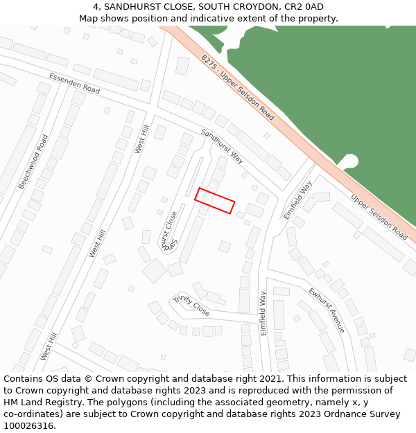 4, SANDHURST CLOSE, SOUTH CROYDON, CR2 0AD: Location map and indicative extent of plot