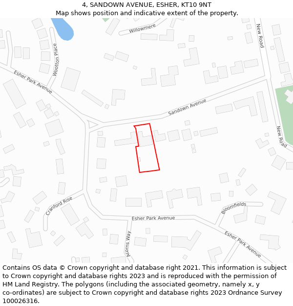 4, SANDOWN AVENUE, ESHER, KT10 9NT: Location map and indicative extent of plot