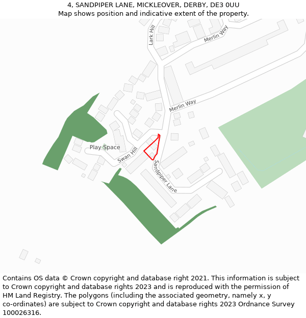 4, SANDPIPER LANE, MICKLEOVER, DERBY, DE3 0UU: Location map and indicative extent of plot