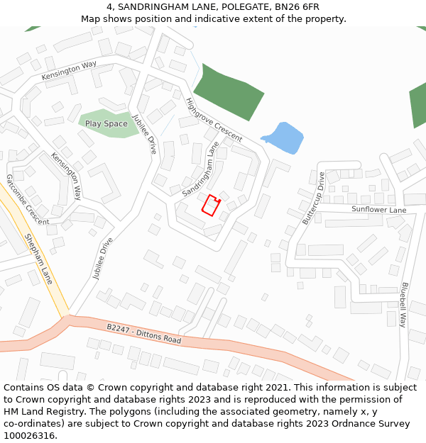 4, SANDRINGHAM LANE, POLEGATE, BN26 6FR: Location map and indicative extent of plot