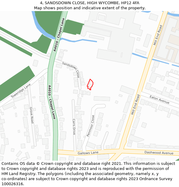 4, SANDSDOWN CLOSE, HIGH WYCOMBE, HP12 4FA: Location map and indicative extent of plot