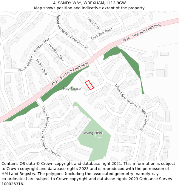 4, SANDY WAY, WREXHAM, LL13 9GW: Location map and indicative extent of plot