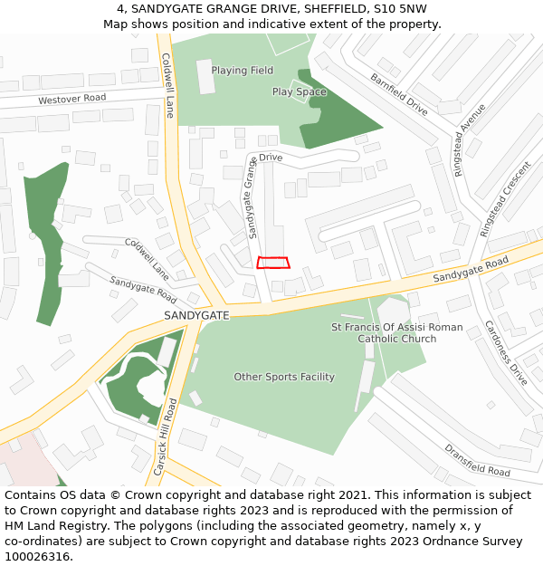 4, SANDYGATE GRANGE DRIVE, SHEFFIELD, S10 5NW: Location map and indicative extent of plot