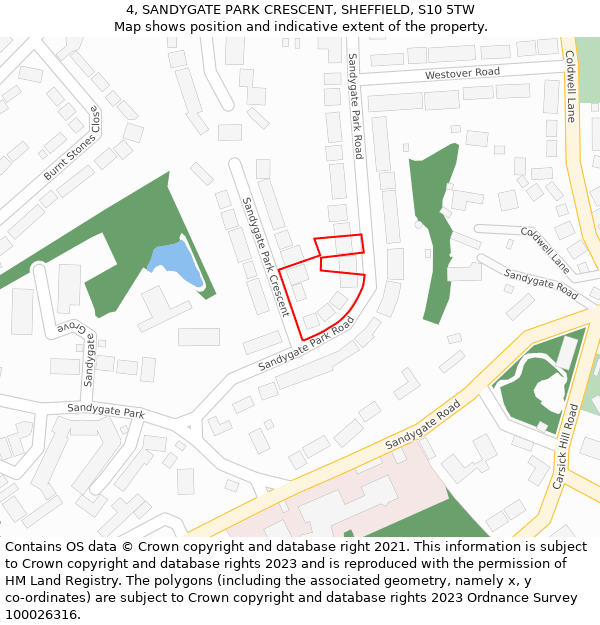 4, SANDYGATE PARK CRESCENT, SHEFFIELD, S10 5TW: Location map and indicative extent of plot