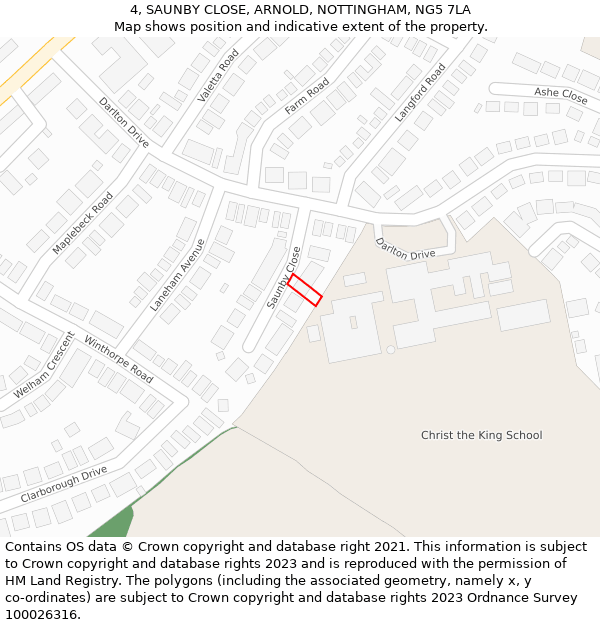 4, SAUNBY CLOSE, ARNOLD, NOTTINGHAM, NG5 7LA: Location map and indicative extent of plot