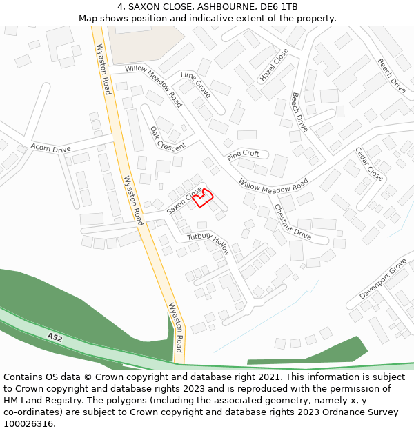 4, SAXON CLOSE, ASHBOURNE, DE6 1TB: Location map and indicative extent of plot