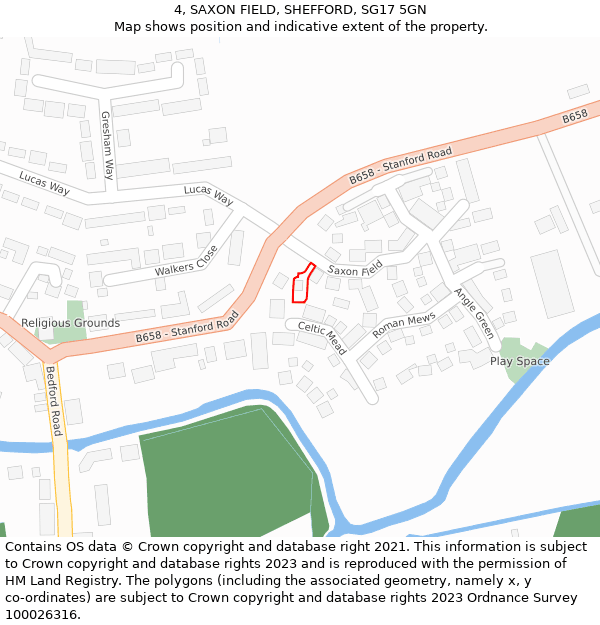 4, SAXON FIELD, SHEFFORD, SG17 5GN: Location map and indicative extent of plot