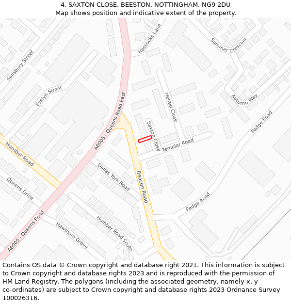 4, SAXTON CLOSE, BEESTON, NOTTINGHAM, NG9 2DU: Location map and indicative extent of plot