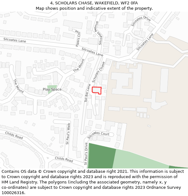 4, SCHOLARS CHASE, WAKEFIELD, WF2 0FA: Location map and indicative extent of plot