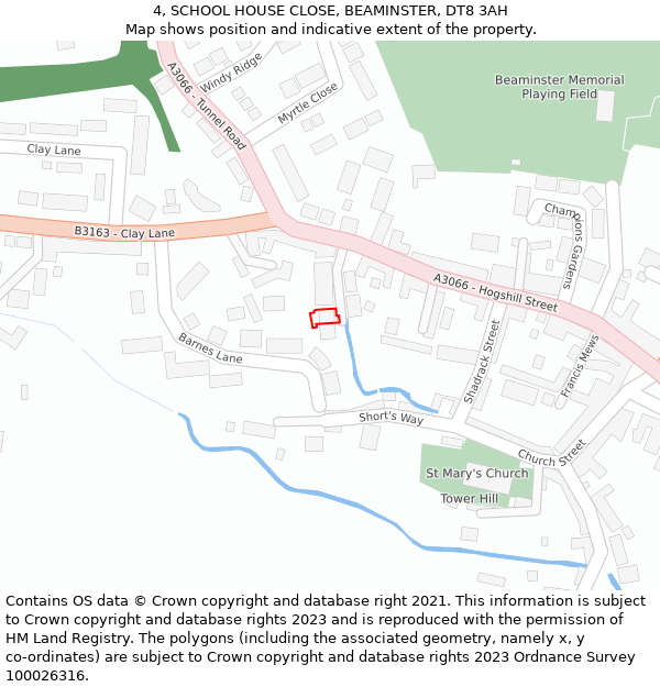 4, SCHOOL HOUSE CLOSE, BEAMINSTER, DT8 3AH: Location map and indicative extent of plot