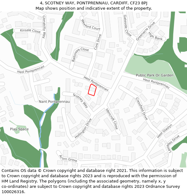 4, SCOTNEY WAY, PONTPRENNAU, CARDIFF, CF23 8PJ: Location map and indicative extent of plot