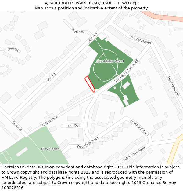 4, SCRUBBITTS PARK ROAD, RADLETT, WD7 8JP: Location map and indicative extent of plot