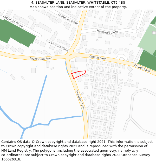 4, SEASALTER LANE, SEASALTER, WHITSTABLE, CT5 4BS: Location map and indicative extent of plot