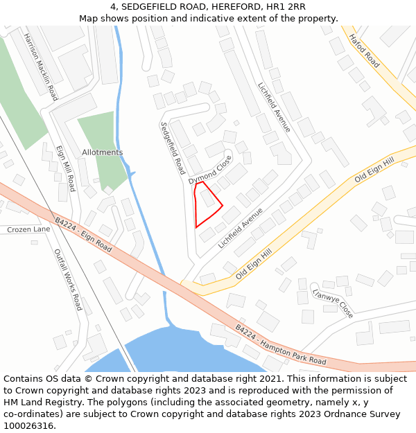 4, SEDGEFIELD ROAD, HEREFORD, HR1 2RR: Location map and indicative extent of plot