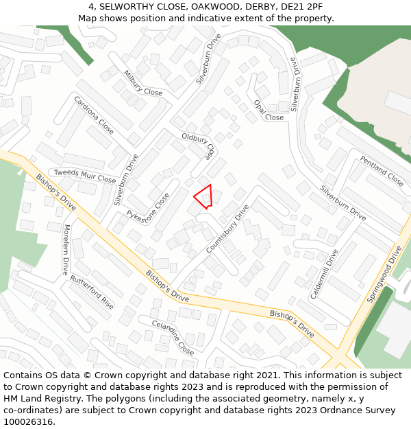 4, SELWORTHY CLOSE, OAKWOOD, DERBY, DE21 2PF: Location map and indicative extent of plot