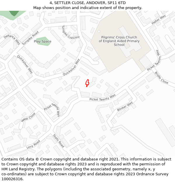 4, SETTLER CLOSE, ANDOVER, SP11 6TD: Location map and indicative extent of plot