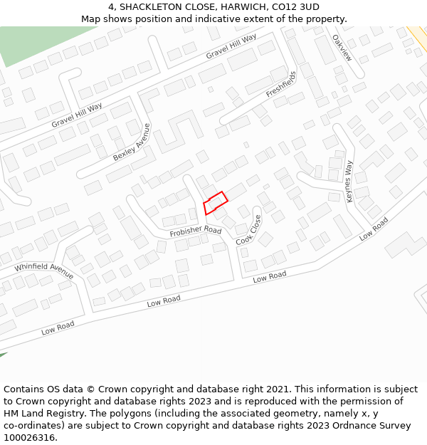 4, SHACKLETON CLOSE, HARWICH, CO12 3UD: Location map and indicative extent of plot