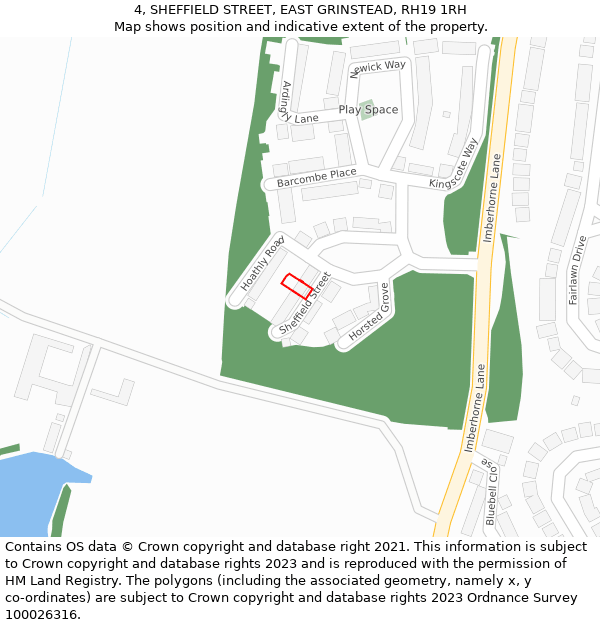 4, SHEFFIELD STREET, EAST GRINSTEAD, RH19 1RH: Location map and indicative extent of plot